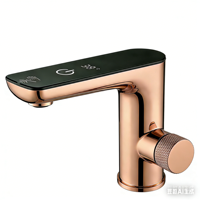 Robinet de salle de bain à capteur en or brossé avec affichage LED, robinet de lavabo intelligent tactile, robinet automatique