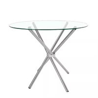 Le plus récent rond en verre trempé clair haut en métal chromé argent pieds en acier inoxydable Table à manger