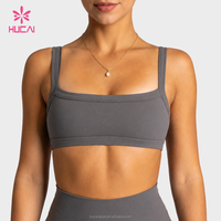 Soutien-gorge de sport pour femme ODM HUCAI, personnalisé, à bretelles larges, maintien moyen, encolure droite, bordure contrastante, col carré, pour yoga, gym, pilates et entraînement