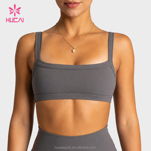Soutien-gorge de sport pour femme ODM HUCAI, personnalisé, à bretelles larges, maintien moyen, encolure droite, bordure contrastante, col carré, pour yoga, gym, <span class=keywords><strong>pilates</strong></span> et entraînement - Product Image 3