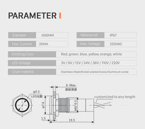 Abei 6mm 8mm 10mm 12mm Mini luz indicadora de Metal cabeza plana lámpara piloto impermeable Mini luces indicadoras Led Panel de luz - Product Image 6