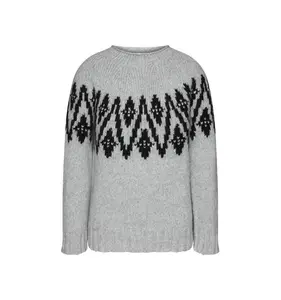 Kai Qi Clothing Autumn And Winter New Male Gray And Black Jacquard Knitted Crew-neck Sweater