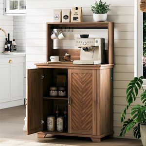 American country style coffee cabinet with charging socket, home tea cabinet, hooks, adjustable shelves, <b>sideboard</b>, bar counter - Product Image 1