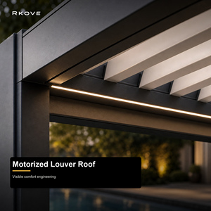 Pérgola motorizada de aluminio RKOVE con techo ajustable, gazebo impermeable para exteriores junto a la piscina para villas. - Product Image 2