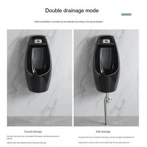 <span class=keywords><strong>Urinoir</strong></span> en céramique à capteur automatique de conception moderne <span class=keywords><strong>Urinoir</strong></span> mural intégré noir sur pied pour adultes pour salle de bain et hôtel - Product Image 3