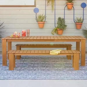 Table de repas rectangulaire d'extérieur en teck sur mesure, avec banc et chaise d'appoint en bois massif pour jardin, cour, terrasse, maison - Product Image 6