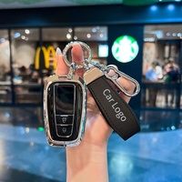 Coque de clé en alliage de zinc argenté pour Toyota avec emblème latéral, longue sangle en cuir, étui de protection élégant, vente en gros, personnalisable