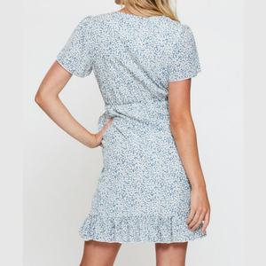 Nuevo Vestido Cruzado Floral para Mujer, Manga Corta, Dobladillo con Volantes, Cuello en V, Casual, Mini Vestido de Playa - Product Image 2