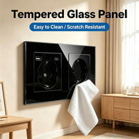 Prise murale EU série F 157 mm avec port USB Type C, 16 A, 2 prises, panneau en verre trempé noir métallique, double prise Schuko