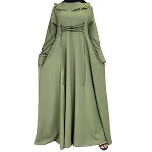 Desain Muslim Abaya Wanita Maxi Panjang Gaun Pesta Ruffle Dubai Kaftan Muslim Jilbab Jubah