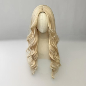 Perruque blonde claire à grandes ondulations, <span class=keywords><strong>cheveux</strong></span> longs <span class=keywords><strong>avec</strong></span> <span class=keywords><strong>frange</strong></span> à la raie centrale, perruque synthétique pour femmes, usage quotidien, perruques longues blondes claires - Product Image 2