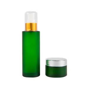 100ml कांच लोशन की बोतल कॉस्मेटिक थोक खाली शरीर लोशन की बोतल और ग्लास जार हरे रंग