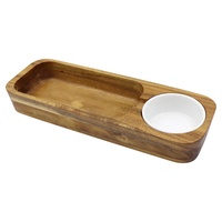 Ensemble de planches à fromage en bois d'acacia écologiques personnalisées avec bol en céramique, plateau de service et bol à sauce pour les fêtes