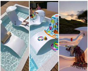 Chaise longue en fibre de verre pour piscine avec coussin, transat de piscine extérieur pour eau peu profonde - Product Image 2