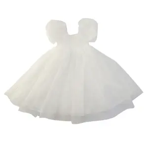 Verão nova qualidade meninas vestir roupas de bebê menina elegante malha branca princesa vestidos menina doce grande saia saia fada