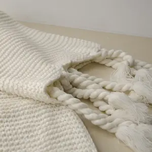 zero defect 50DA24-1 100% cotton acrylic ladder knit luxury fringe plaid throw blanket