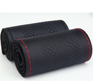 Cubierta protectora para <span class=keywords><strong>volante</strong></span> de piel de cuero colorido, cubierta de dirección <span class=keywords><strong>parasol</strong></span> para todos los deportes de coche, bolsa de Pvc Universal, costura a mano - Product Image 4