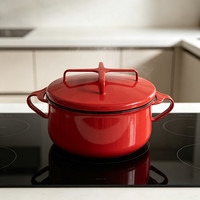 Cocotte en émail vintage personnalisée de 18 cm et 23 cm avec couvercle à bouton croisé et doubles poignées