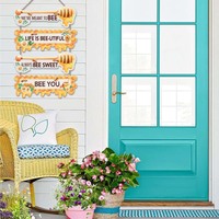 Plaque murale décorative en bois Art Déco, art mural inspirant et positif, décoration abeille jaune miel printanière pour porche, maison, salle de classe