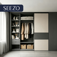 Armoire Modulaire pour Projet Hôtelier, Style Exécutif, Placage Noyer, avec Miroir Pleine Longueur, Fabrication Usine
