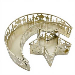Golden Ramadan Eid Mubarak Moon <b>Star</b> Metal Serving Tray Set Islamic Dessert Candy Pastry Food Platters For Home Table Decoration - Product Image 1
