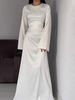 Nouvelle Robe Longue Musulmane pour Femme, Abaya Slim Fit en Satin Uni avec Bandage, Style Marocain, pour Fête du Ramadan, Islam, Dubaï, Arabe