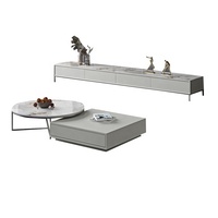 Ensemble de table basse et table TV rectangulaire en marbre de style nordique moderne de luxe avec rangement en bois pour salon