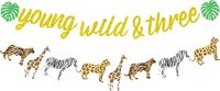 Decoraciones para el 3er Cumpleaños con Temática de Jungla, Pancarta 'Young Wild and Three' y Guirnalda con Estampado de Animales de Safari para Niños o Niñas