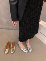 2026 Ballerines élégantes pour femme, or et argent métalliques, à bout rond, avec nœud, en cuir microfibre, chaussures décontractées, support OEM ODM personnalisé