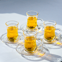 Ensemble de tasses à café et soucoupes en verre créatif de luxe avec soucoupes, ensemble de tasses à café en verre turc arabe vintage avec poignée