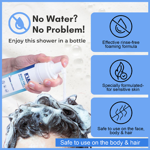 Champú de <span class=keywords><strong>espuma</strong></span> y gel de baño 2 en 1 OEM, limpiador sin enjuague, Gel de ducha sin agua, Champú hidratante sin enjuague para pieles sensibles - Product Image 3