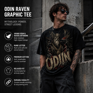 T-Shirt di Alta Qualità in Cotone 220gsm, Oversize con Stampa Odin, Collo a Costine, Morbida e Resistente, Unisex, Doppia Cucitura - Product Image 2