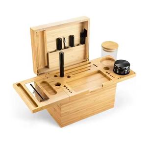 Caja de Almacenamiento de Bambú con Tapa Abatible, Organizador de Herramientas para Tabaco de Doble Capa con Compartimentos para Uso en Escritorio - Product Image 1