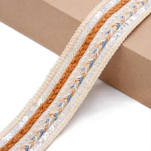 Factory wholesale sequins gimp trim beaded PU leather braided webbing decoration ribbon trimming