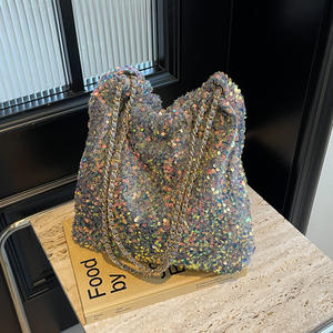 Bolso de Mano Tipo Cubo Plateado Brillante de Gran Capacidad, Bolso de Hombro de Lujo para Mujer - Product Image 1