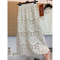 Nouvelle collection été 2026 : Jupe midi en crochet crème pour femme, taille haute, coupe trapèze, dentelle ajourée festonnée, style bohème élégant, faite main, grandes tailles, vente en gros