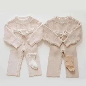 Conjunto de malha de algodão, conjunto de malha infantil com macacão e calças de bebê feito sob encomenda