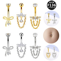 Piercing de nombril en titane F136 de haute qualité, design élégant, avec barre et chaîne, bijoux de piercing pour nombril, vente directe usine