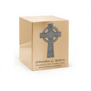 Celtic Cross Emblem Bronze Brass Cube Urns for Human Ashes With Free Velvet Bag - Product Image 1