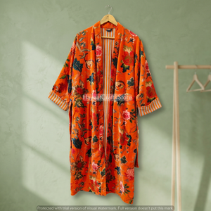ผ้าพันคอสีส้มกำมะหยี่สุดหรู เป็นมิตรกับสิ่งแวดล้อม ลายดอกไม้พิมพ์ลายด้วยมือ แขนยาว หนา เหมาะสำหรับฤดูใบไม้ผลิ ฤดูร้อน ฤดูหนาว - Product Image 5