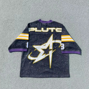 Yingling Bóng Đá Áo Phông Unisex Lưới Mens Thời Trang Phố Đính Thêu T-Shirt Rhinestone Tùy Chỉnh 300 GSM <span class=keywords><strong>Jersey</strong></span> Áo Thun - Product Image 2