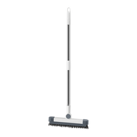 Brosse à récurer les sols en plastique 2 en 1 avec long manche pour nettoyer les carreaux de salle de bain et raclette