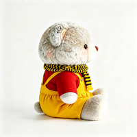 Peluche Ours Gris Kawaii, Adorable Animal en Peluche avec Écharpe Rayée et Salopette Jaune, Doux et Moelleux