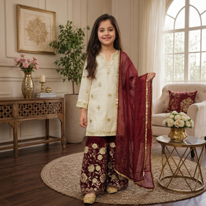 Ensemble de vêtements indiens pakistanais pour filles, en soie Frendy, avec sequins et broderies Zari, séchage rapide, doublure en micro-coton lourd et doux, Kurta Palazzo - Product Image 1