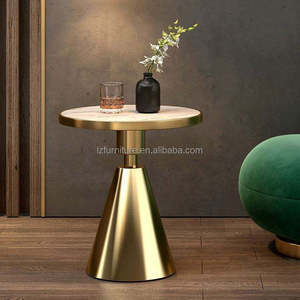 Table d'appoint ronde de style italien moderne en ardoise et métal doré pour salon, meubles de maison - Product Image 3