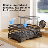 Égouttoir de cuisine multifonctionnel en métal à double niveau, pliable, antirouille, pour comptoir, avec support pour bols et baguettes