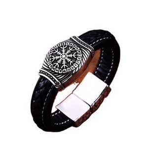 Wholesale <b>Mens</b> Waterproof Jewelry Viking <b>Bracelet</b> Fashion Jewelry <b>Bracelets</b> & Bangles Silver Viking Braid <b>Leather</b> Compass Steel - Product Image 2