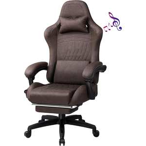 Chaise de jeu pivotante musicale la plus vendue <span class=keywords><strong>avec</strong></span> dossier inclinable en cuir marron clair, chaise de bureau fonctionnelle pour gamer <span class=keywords><strong>avec</strong></span> repose-pieds - Product Image 1