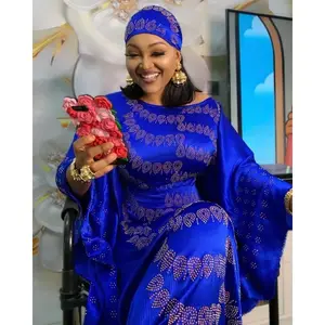 H & D South Africa Boubou Dresses Sexy Silk Dress with Head Wrap for Women 2022