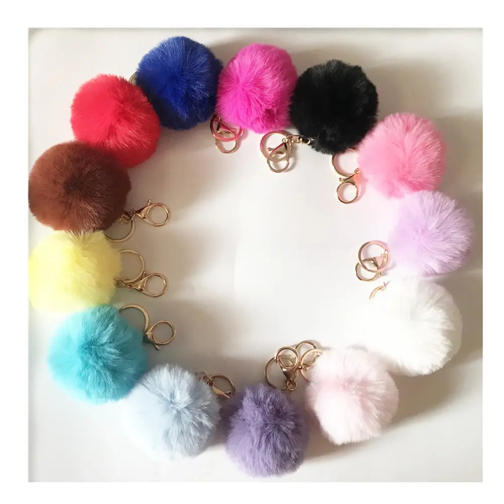 Sản Phẩm Mới Thỏ Lông Bóng Pom Pom Puffball Móc Khóa